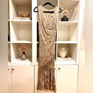 Alex Evenings Beige Floral Maxi Dress